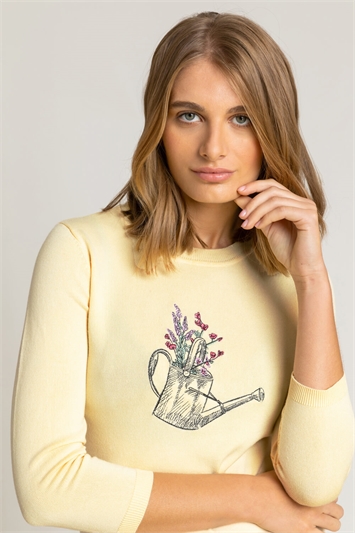 Lemon Floral Motif Embroidered Jumper