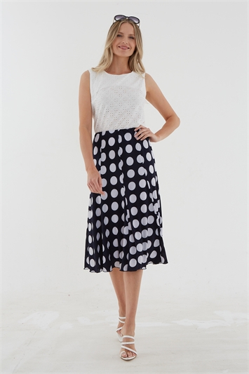 Navy Julianna Spot Chiffon Panel Skirt