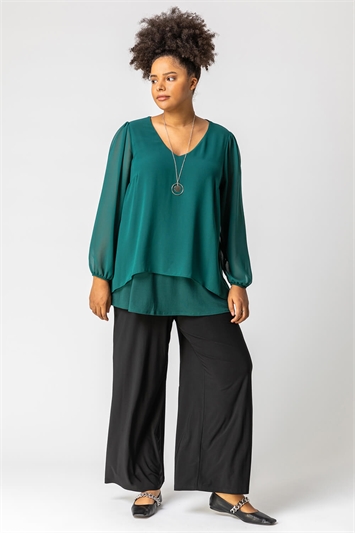 Forest Curve Chiffon Top With Necklace, Image 3 of 5