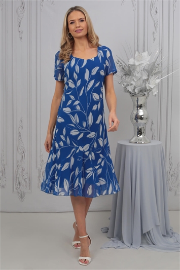 Blue Julianna Floral Print Chiffon Dress