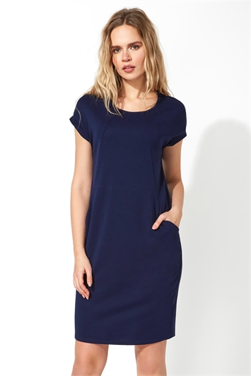 Navy Relaxed Fit Crepe Dress, Image 2 of 5
