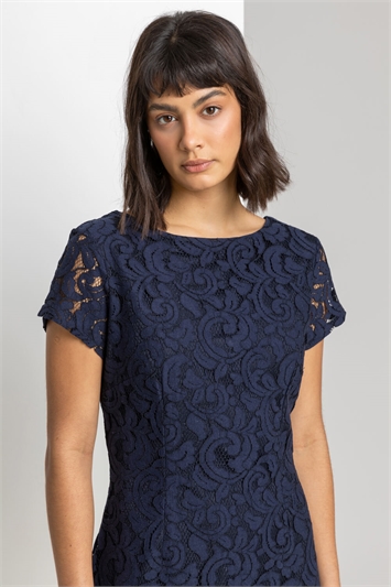 Navy Lace Fitted Dress, Image 4 of 5