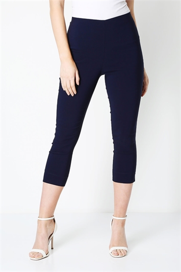 Navy Blue Cropped Stretch Trouser, Image 2 of 4