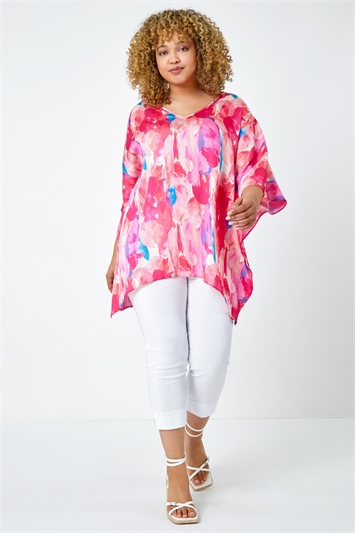 Pink Curve Abstract Print Relaxed Top