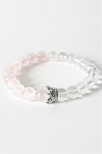 Pink Rose And Crystal Quartz Bracelet