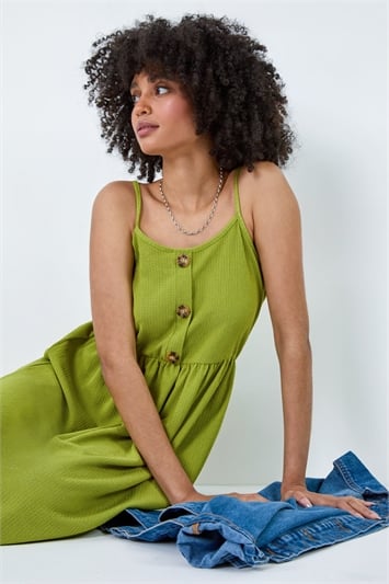 Green Stretch Jersey Button Midi Dress