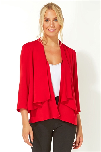 Chiffon Waterfall Front Jacket in Red - Roman Originals UK