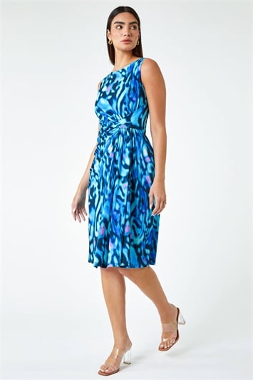 Blue Limited Animal Twist Detail Stretch Dress