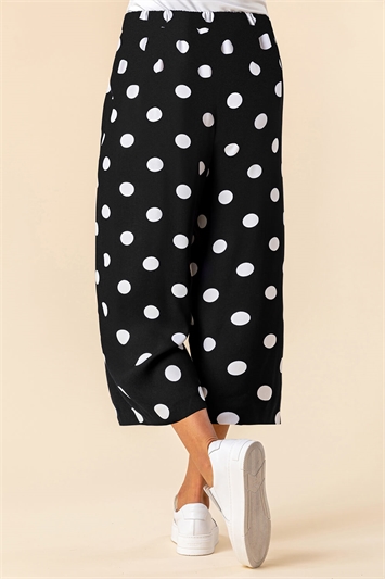 Black Curve Spot Print Culotte Trousers, Image 2 of 4