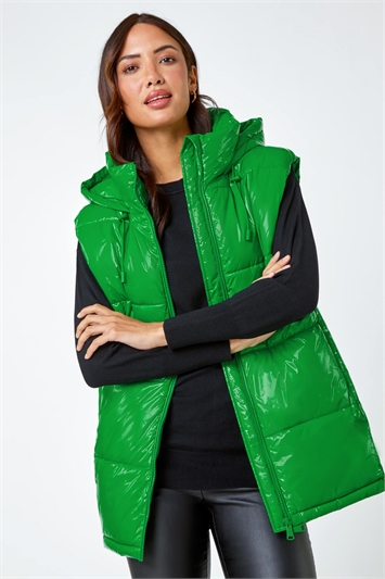 Green Patent Hooded Gilet