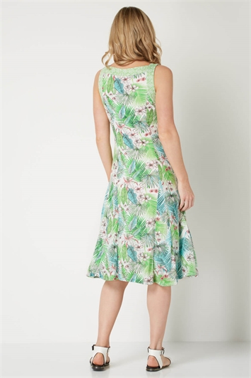Green Tropical Fit And Flare Dress, Image 2 of 3