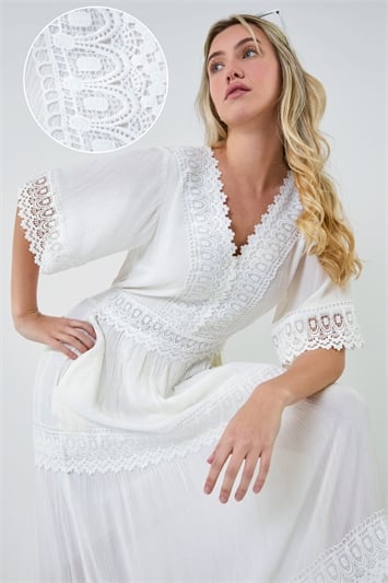 White Tiered Lace Detail Maxi Dress