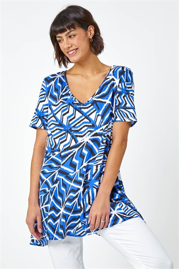 Blue Abstract Print Jersey Tunic Top