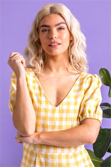 Yellow Gingham Check Jumpsuit, Image 5 of 5
