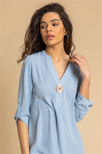Light Blue Longline Button Detail Tunic Top, Image 4 of 4