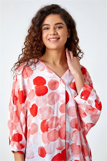 Red Spot Print Relaxed Woven Top