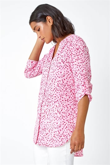Pink Ditsy Print Button Up Blouse