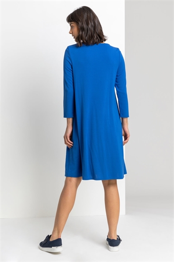 Royal Blue A-Line Pocket Detail Swing Dress, Image 2 of 4