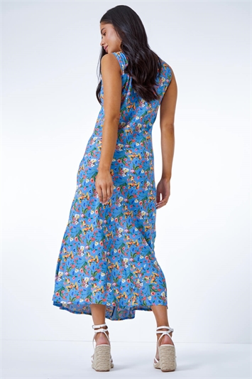 Blue Petite Floral Print Maxi Dress, Image 2 of 4