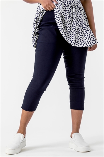Navy Curve Cropped Stretch Trouser, Image 2 of 5