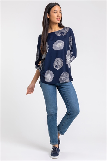 Navy Linear Abstract Print Tunic Top, Image 3 of 4