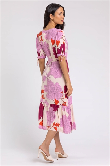 Mauve Floral Frill Hem Wrap Midi Dress, Image 2 of 5