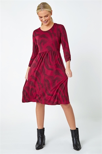 Red Petite Swirl Print Pocket Stretch Dress