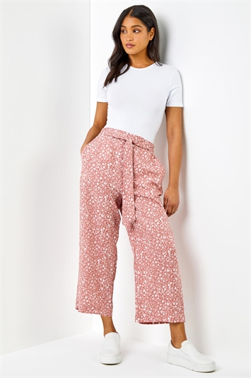 Rust Ditsy Floral Print Waist Tie Culottes , Image 4 of 5