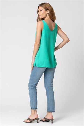 Green Button Front Sleeveless Top, Image 2 of 4