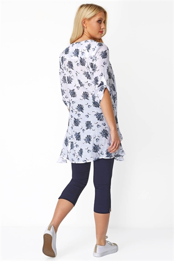 Blue Floral Print Crinkle Tunic Top, Image 3 of 4