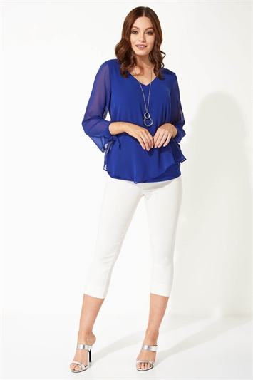 Royal Blue Necklace Trim Stretch Jersey Top, Image 2 of 5