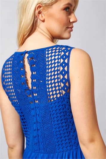 Royal Blue Crochet Back Jersey Maxi Dress