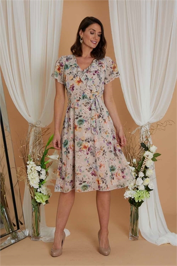 Cream Julianna Floral Print Chiffon Dress