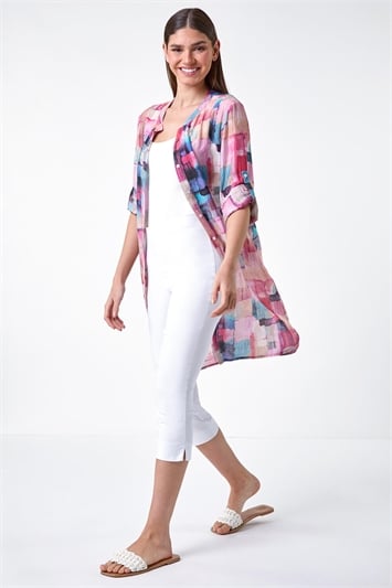 Pink Abstract Print Longline Blouse