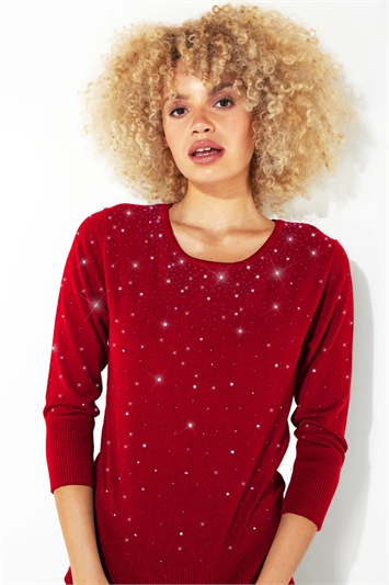 Red Diamante Studded Jumper, Image 4 of 5