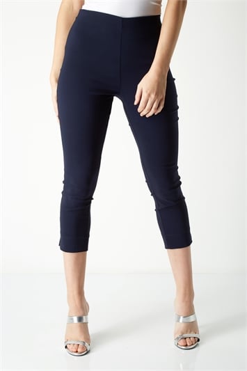Navy Petite Cropped Stretch Trousers