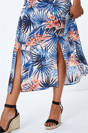 Pink Petite Tropical Palm Print Midi Skirt , Image 5 of 5