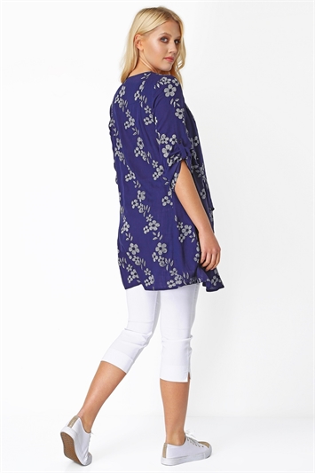 Navy Floral Print Crinkle Tunic, Image 3 of 8
