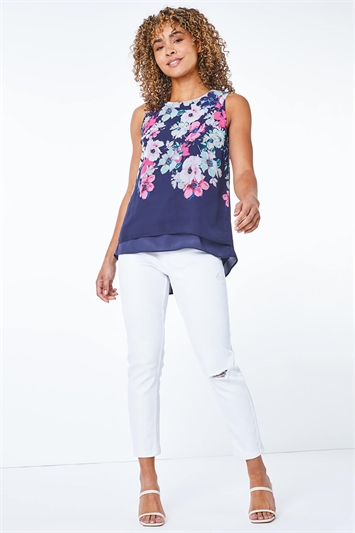 Navy Petite Floral Layered Vest Top, Image 3 of 5