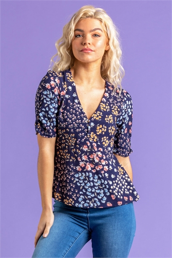 Navy Ditsy Floral Tea Top, Image 5 of 5