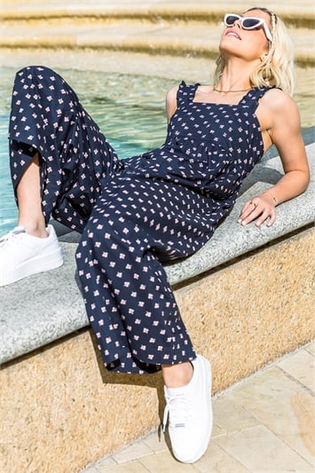 Navy Wide Leg Oversized Relaxed Jumpsuit, Image 1 of 5
