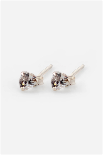Metallic Sterling Silver Cubic Zirconia 5 Mm Heart Stud Earrings