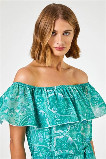 Teal Paisley Print Tiered Maxi Dress, Image 1 of 5
