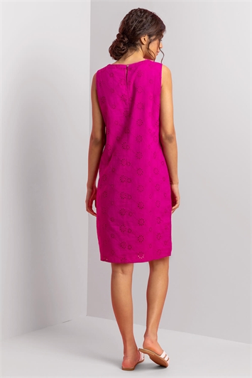 Fuchsia Broderie Detail Sleeveless Shift Dress, Image 2 of 4