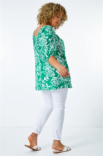 Green Curve Square Neck Floral Top, Image 3 of 5