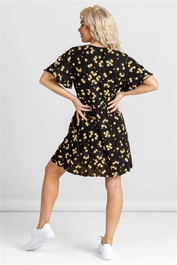 Black Floral Button Through Jersey Dress, Image 2 of 4