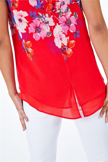 Red Petite Floral Layered Vest Top, Image 4 of 5