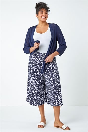 Blue Curve Tie Front Stretch Cropped Cardigan