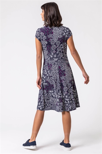 Navy Ditsy Floral Print Jersey Dress, Image 2 of 4