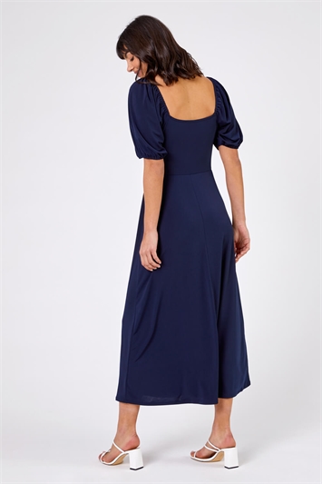 Navy Ruched Jersey Tie Detail Midi Dress, Image 2 of 4
